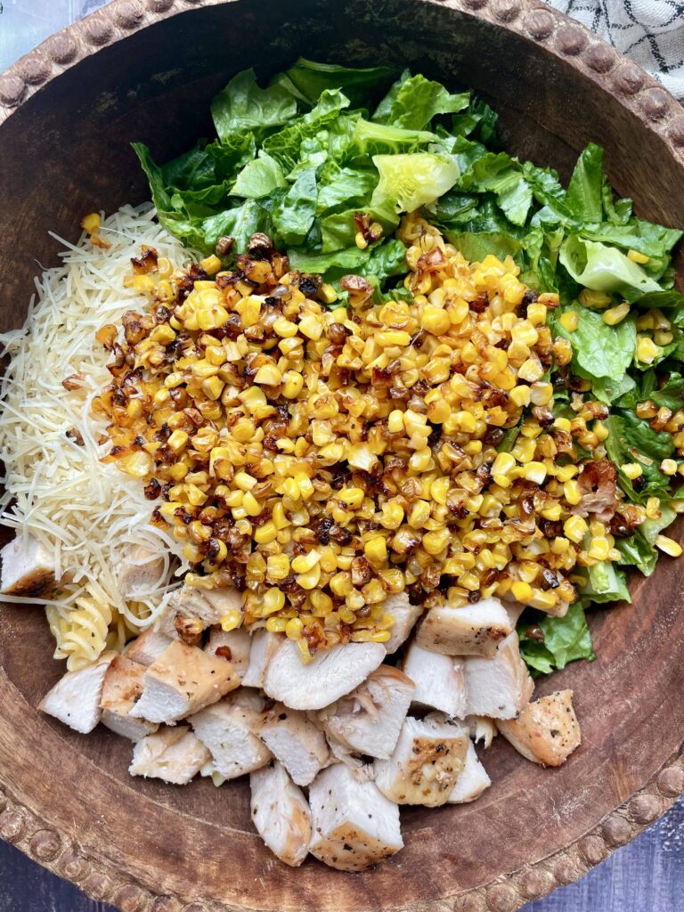 crispy corn caesar pasta salad
